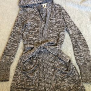 Long Gray Roxy Hooded Cardigan with Pockets